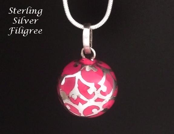 Harmony Necklace, Pink Chime Ball with Sterling Silver Filigree - Click Image to Close